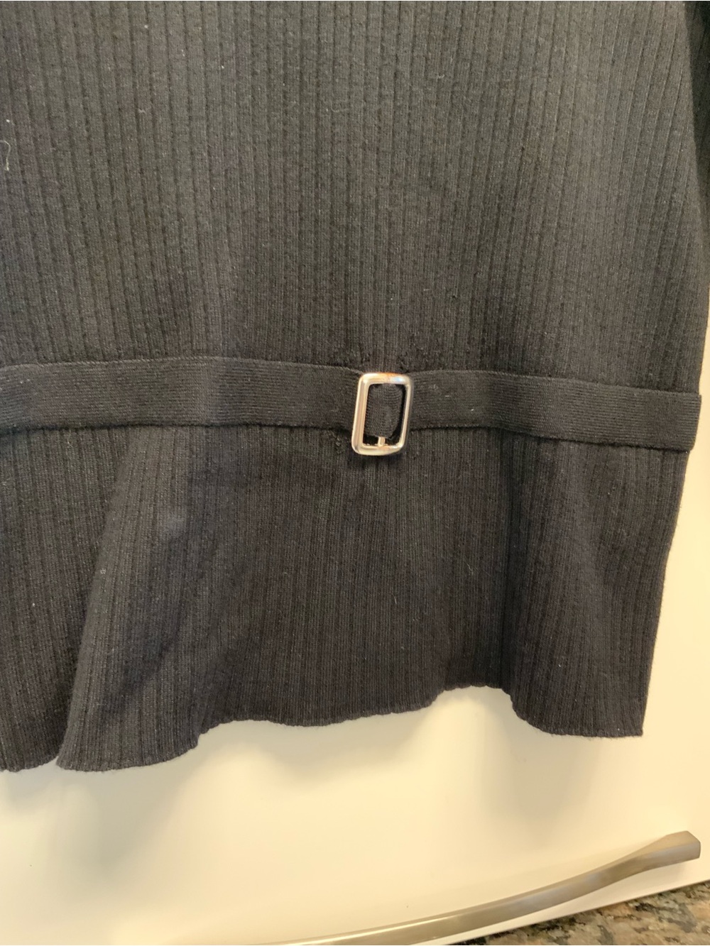 mat. Black Ribbed Mock-Neck Sweater with Waist Buckle - Picture 4 of 7